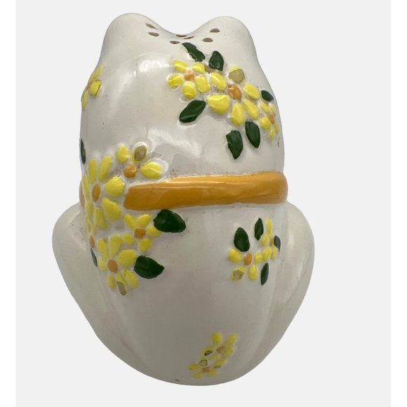 Vintage Frog Sugar Shaker with Bowtie & Flowers Design Ceramic 4.75" Tall - Picture 3 of 7